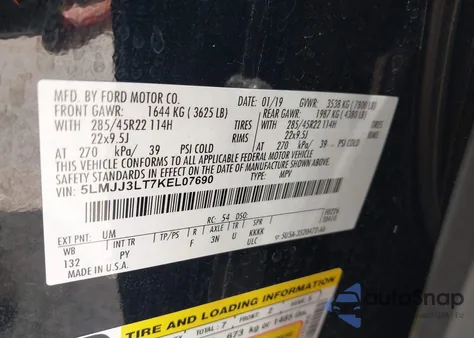 2019 Lincoln Navigator L Reserve из США, поврежденный, VIN 5LMJJ3LT7KEL07690